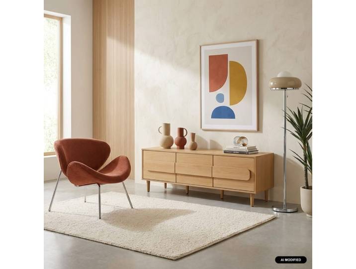 Meuble tv vintage décor bois de chêne 3 portes 150cm