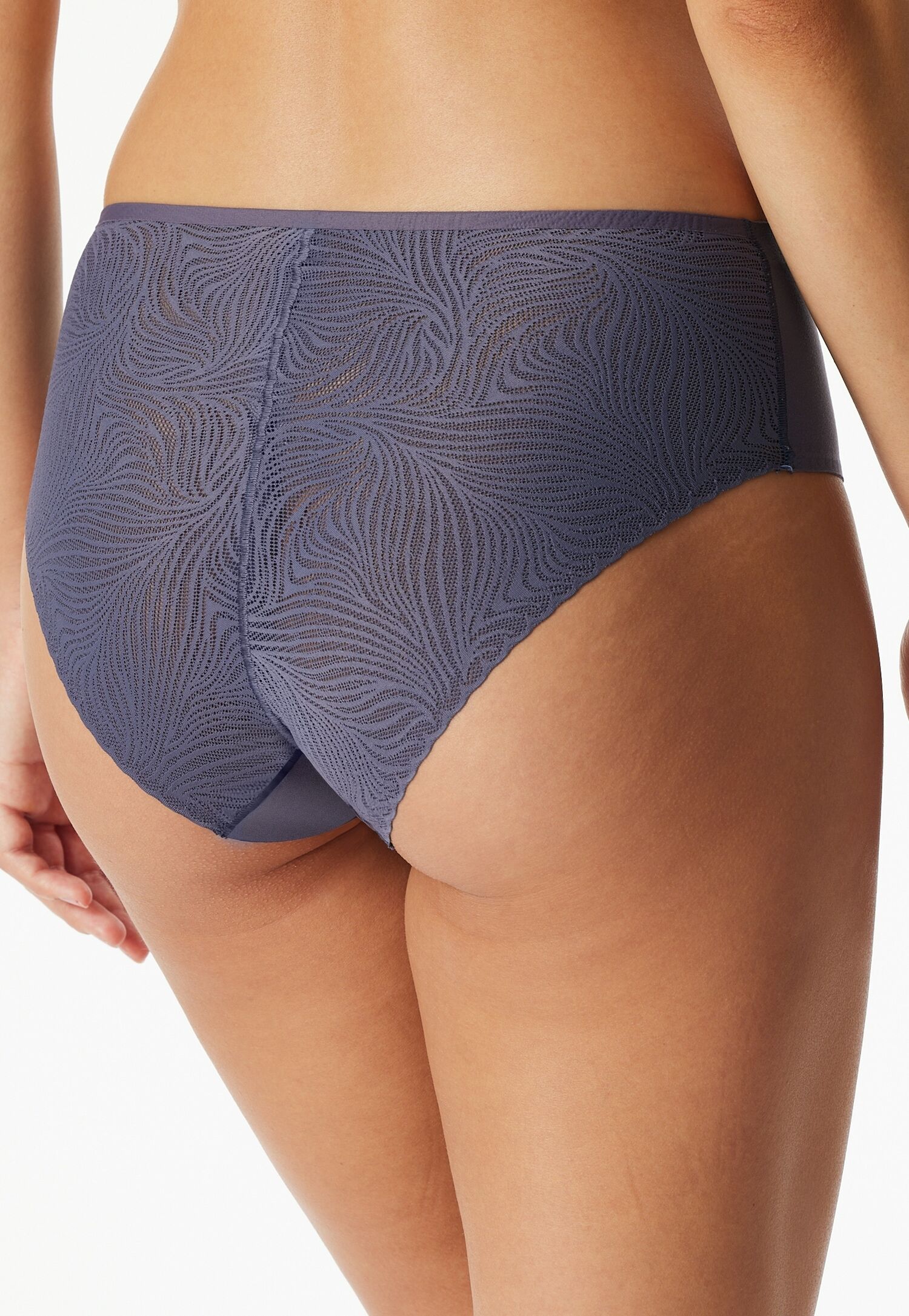 Taillenslip SCHIESSER "Invisible Soft Lace", Damen, Gr. 46, grau (indigo), Single Jersey, Obermaterial: 70% Polyamid, 30% Elasthan, körpernah, Unterhosen Taillenslip, Single Jersey, Lasercut-Abschlüsse, Spitzeneinsatz hinten indigo 46