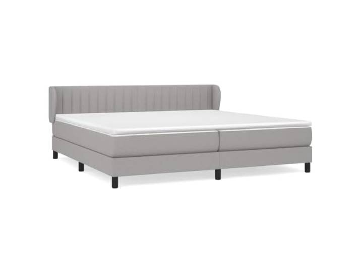 PUGYNBK Doppelbett aus hellgrauem Stoff, 200 x 200 cm, mit Kopfteil Taschenfederkernmatratze, mittelhart, verstellbares Kopfteil, atmungsaktiver Schutz