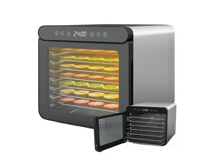 KOMFOTTEU Dörrautomat 600 W, Dörrgerät mit 6 Funktionstasten, 30-75°C Temperatur einstellbar