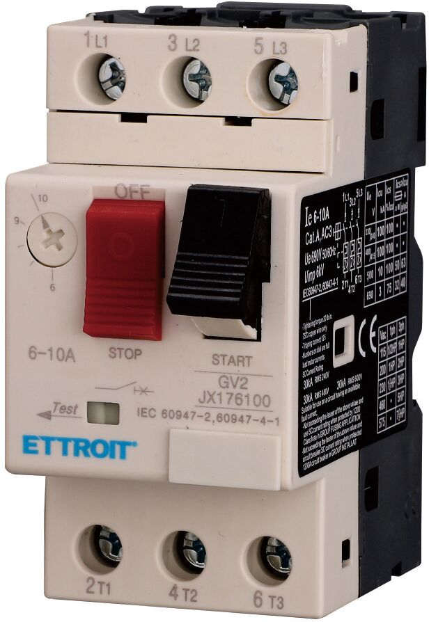 Ettroit Interruttore Salvamotore Regolabile 3p 6–10 A  Jx176100