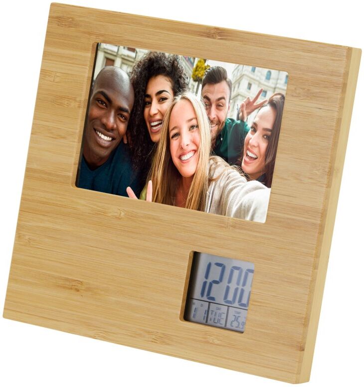 Cadre photo personnalisable en bambou avec thermomètre Sasa naturel