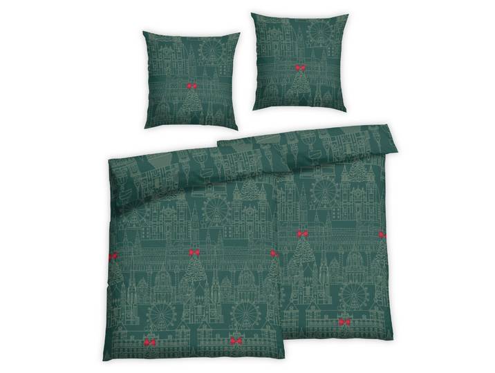 Bettwäsche FLORELLA Wien-jaspis Flausch-Flanell, 100%Baumwolle , grün (jaspis), B/L: 135cm x 200cm, 2 Stk., 2 Stk., Flanell, B/L: 80cm x 80cm, 4 Stk., Bettwäsche, Bettwäsche