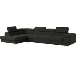 ECKSOFA VICENTE Schwarz Velours-Stoff mit Schlaffunktion