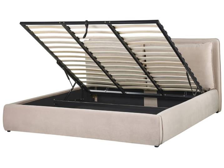 Lit double en tissu beige 180x200