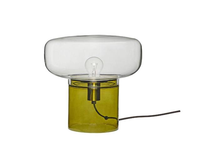 Lampe de table en verre khaki, E27 - Hübsch, Crave - 33x33x30 cm