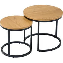 riess-ambiente Beistelltische 2er Set ELEGANCE - rund 45cm natur Wildeiche-Design Holz schwarzes Metallgestell