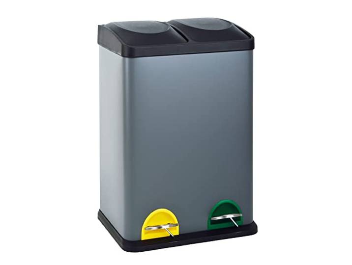 SVITA TC2X20 Küchen-Eimer 40Liter Fassungsvermögen 2x20L Abfalleimer 2er-Mülleimer Mülltrennung Treteimer Grau