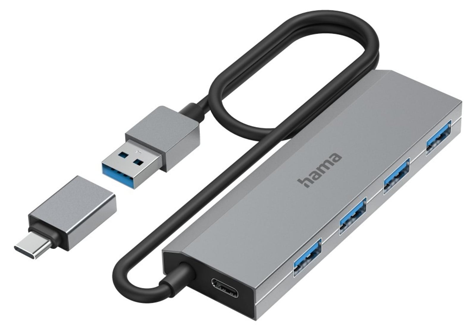 Hama 00200138 USB-hub met 4 poorten, grijs