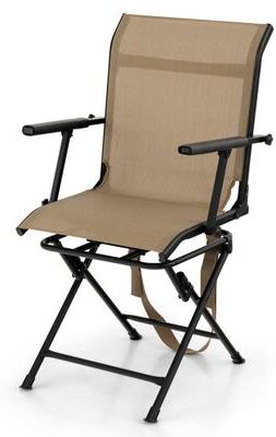 Costway Foldable Swivel Patio Chair with Armrest and Mesh Back-Coffee