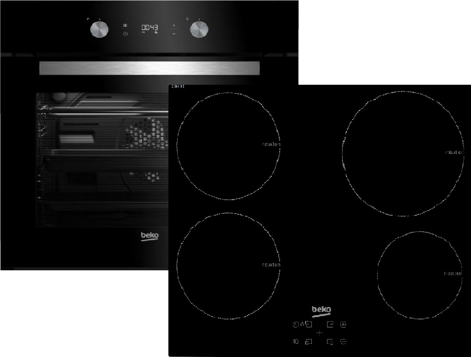 Beko Backofen BIE24301B mit Beko Induktionskochfeld HII 64401 AT - 60cm, autark