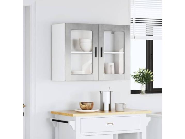 KTHLBRH Hafen Küchenschrank grau Beton 80 x 31 x 60 cm Mehrschichtholz und Glas, 75 kg Kapazität, Wandmontage, einfache Reinigung