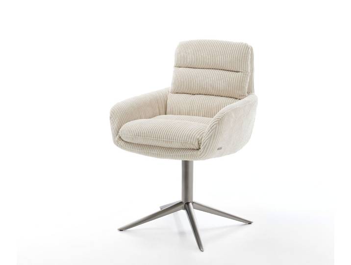 Drehstuhl Abelia-Flex mit Armlehnen Cord Beige Fußkreuz Graphit 360° drehbar Wippfunktion, Esszimmerstühle