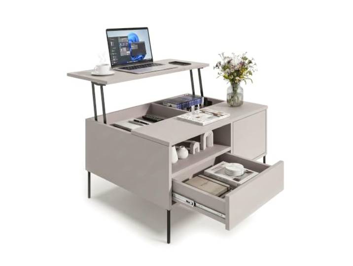 möbelkap Couchtisch mit Liftfunktion Höhenverstellbarer Wohnzimmertisch mit Stauraum, Schublade, Tür & offenem Fach Moderner Sofatisch Kaschmir