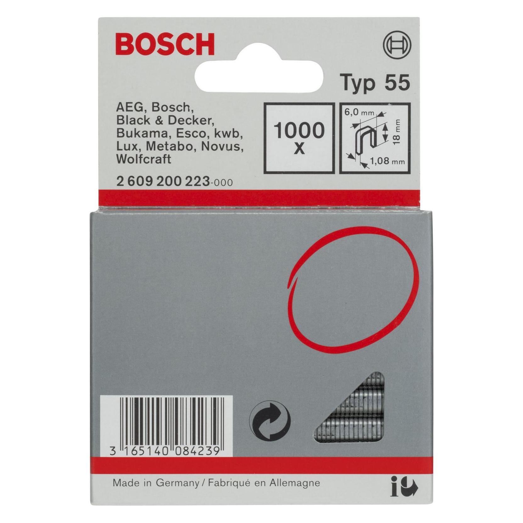 Bosch Professional Zubehör Schmalrückenklammer Typ 55, 6 x 1,08 x 18 mm, 1000er-Pack (2609200223)