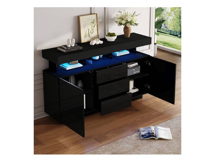 STILVORA Sideboard Schwarz Kommode mit Schubladen&LED-Licht Mehrzweckschrank hochglanz (1 St)