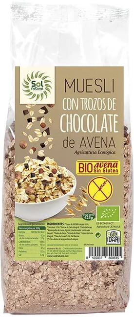 Sol Natural MUESLI DE AVEIA CHOCOLATE SEM GLÚTEN BIO 425g Chocolate