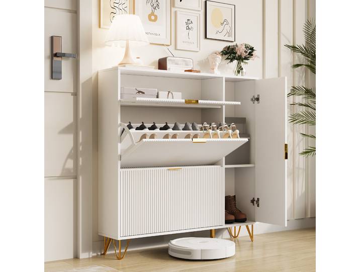 Rosahqnda étagère à chaussures anti-poussière pieds en métal armoire rabattable pour évasion, couloir, salon, 80/110x24x120 cm