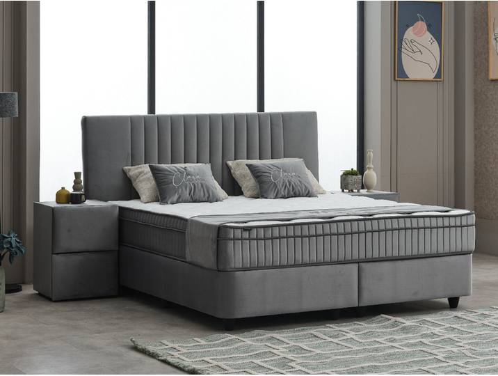 Ensemble lit coffre + matelas Clara Gris - Basika