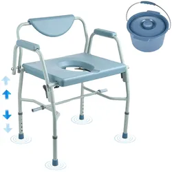 VEVOR Toilettenstuhl Nachtkommode mit Herunterklappbaren Armen und Abnehmbarer Rückenlehne, 5-stufig Höhenverstellbar 50-62 cm, Abnehmbarer 7-Liter-Eimer, Einfach zu Montieren,  453,6 kg Kapazität