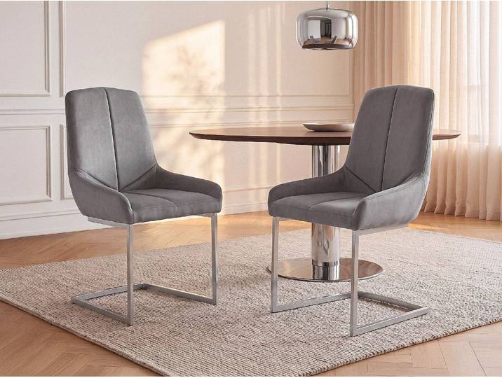 Stuhl 6er-Set - Samt & Metall - Grau - BERLONA