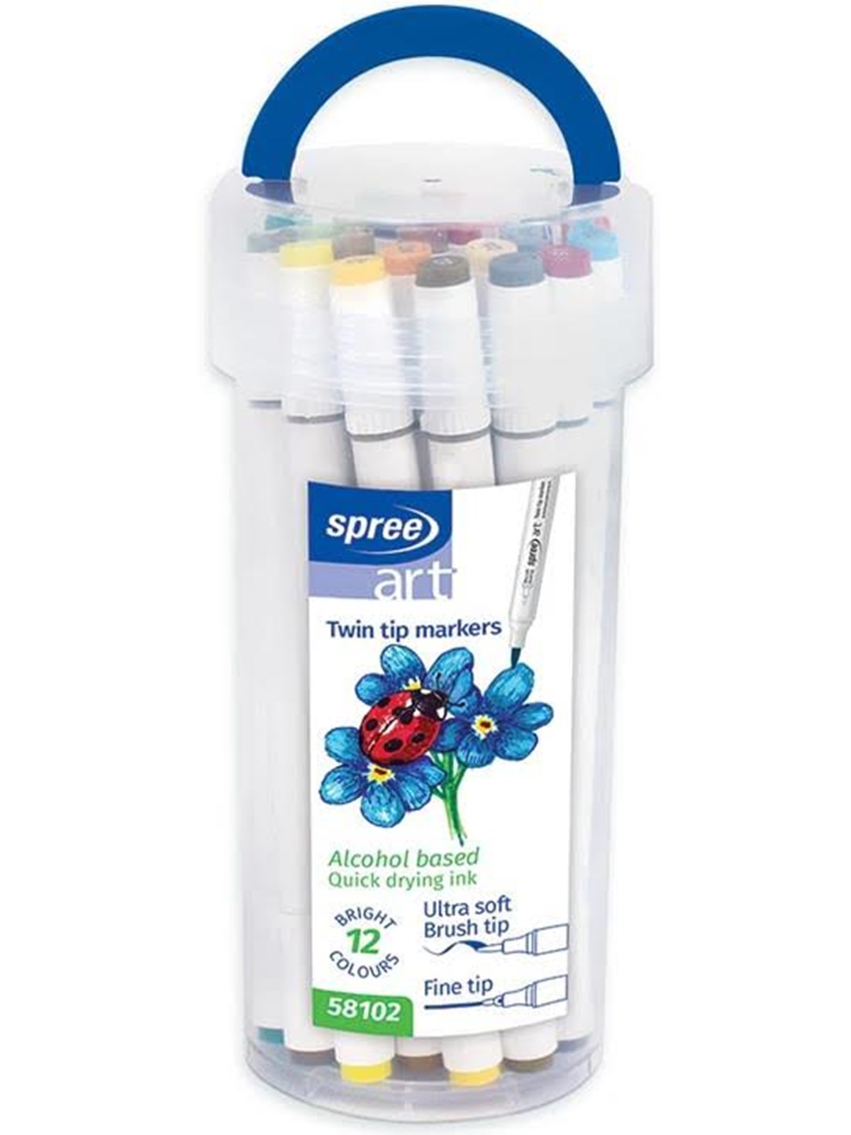 SPREE TWIN MARKER 12 colors. Brush/fine tip