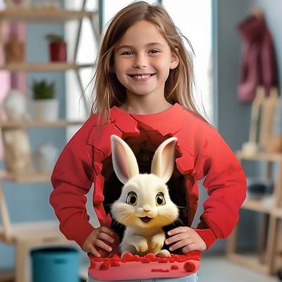 Mädchen 3D Karikatur Hase Pullover Langarm 3D-Druck Sommer Herbst Modisch Strassenmode bezaubernd Polyester kinderkleidung 3-12 Jahre Outdoor Casual Täglich Regular Fit