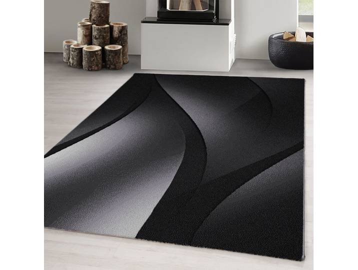 Carpetsale24 Tapis de Salon à style abstrait moderne Noir Tapis 200x290 cm - Poil Court Moelleux et Tendance