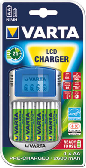 Varta Chargeur Varta LCD avec 4 piles AA+12V+USB 57070(4x5716) (57070201451)