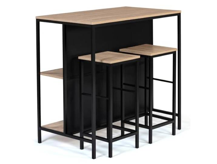 IDMarket - Set aus Insel-Bartisch Detroit und 2 Hockern im Industriedesign