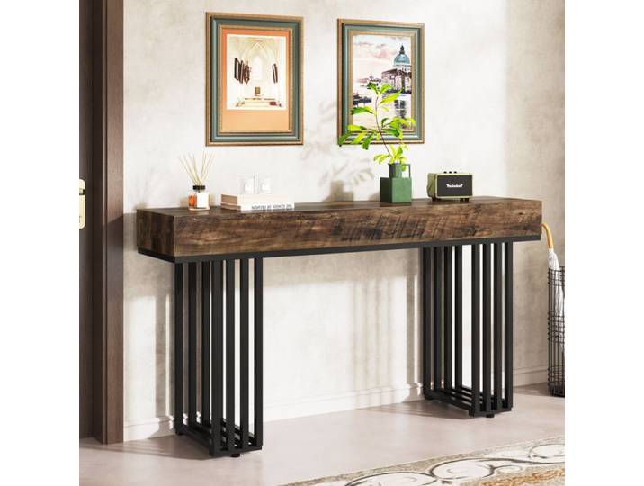Console - LITTLE TREE - 140×30×82 cm - Plateau épais - Cadre métallique - Brun rustique