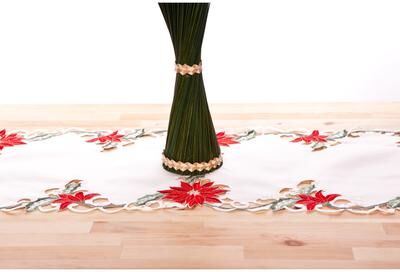 Gouchee Home Red on White Poinsettia Table Runner Placemat Set