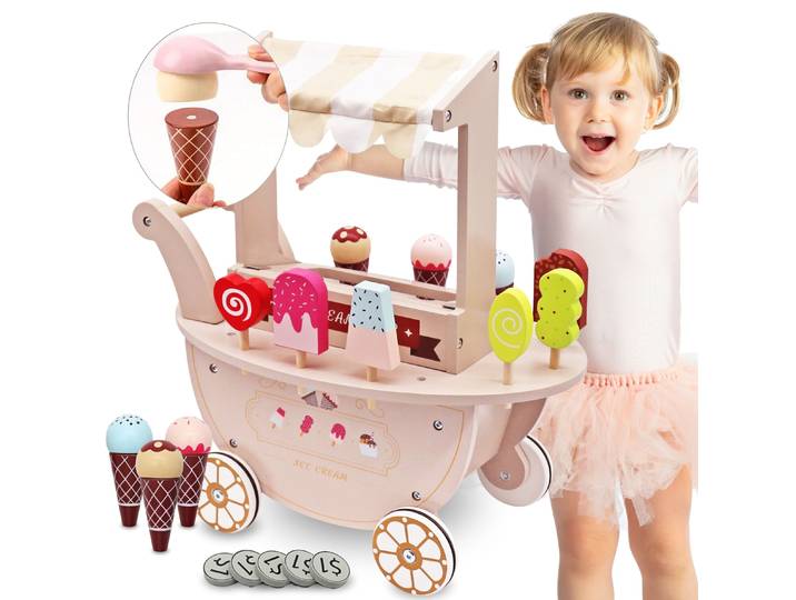 Mamabrum, boutique de glaces en bois sur roues, ensemble de jeu pour enfants, jouet éducatif Montessori, jeu de rôle, magnétique, 3+