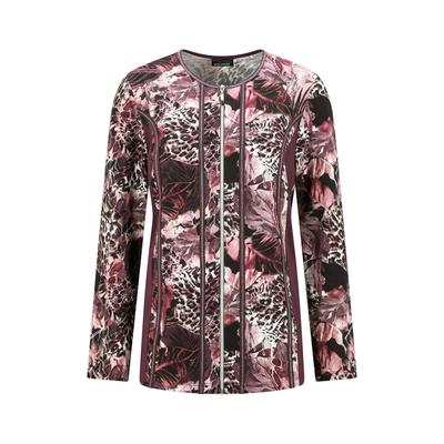 Kurzjacke GOLDNER "Jerseyjacke mit Reißverschluss", Damen, Gr. 40, bunt (beere, gemustert), Modern, figurumspielend, Rundhals, Gerade, Jacken Kurzjacke, stretchbequemer Viskosejersey