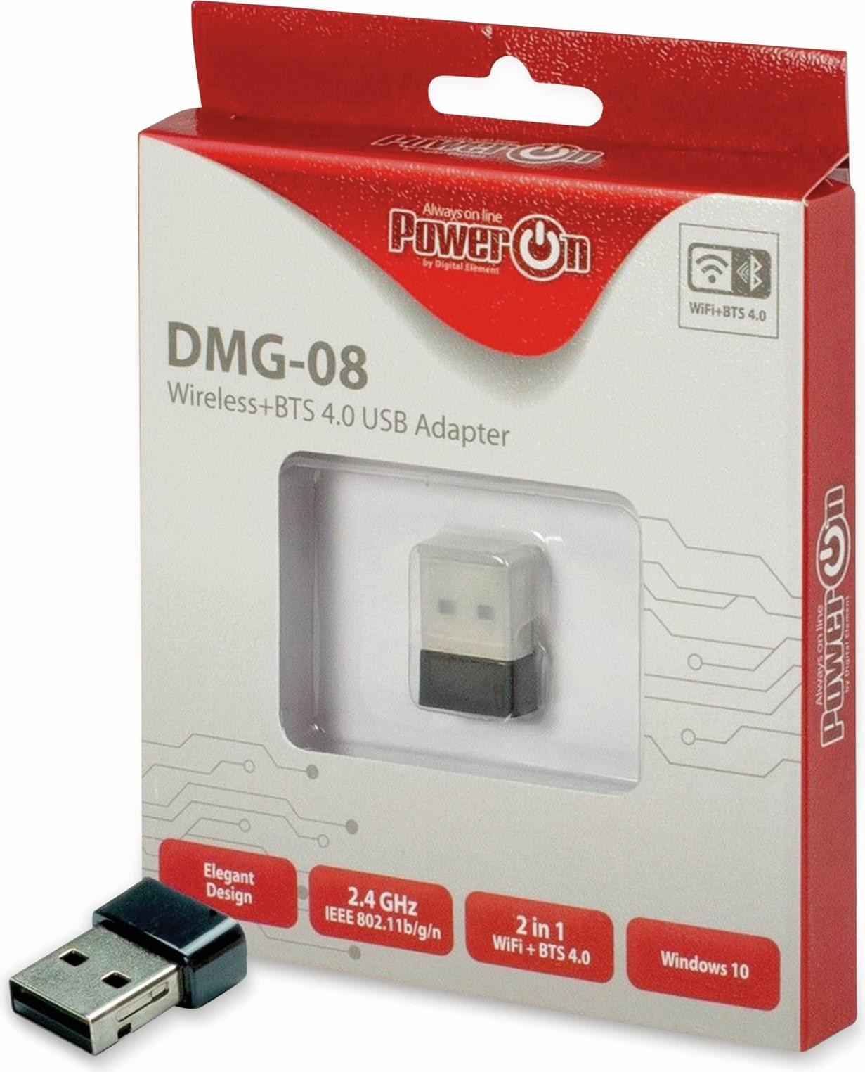 Inter Tech 88888150 Wi-Fi 4 USB Adapter DMG-08 WiFi+BTS 4 150Mbps
