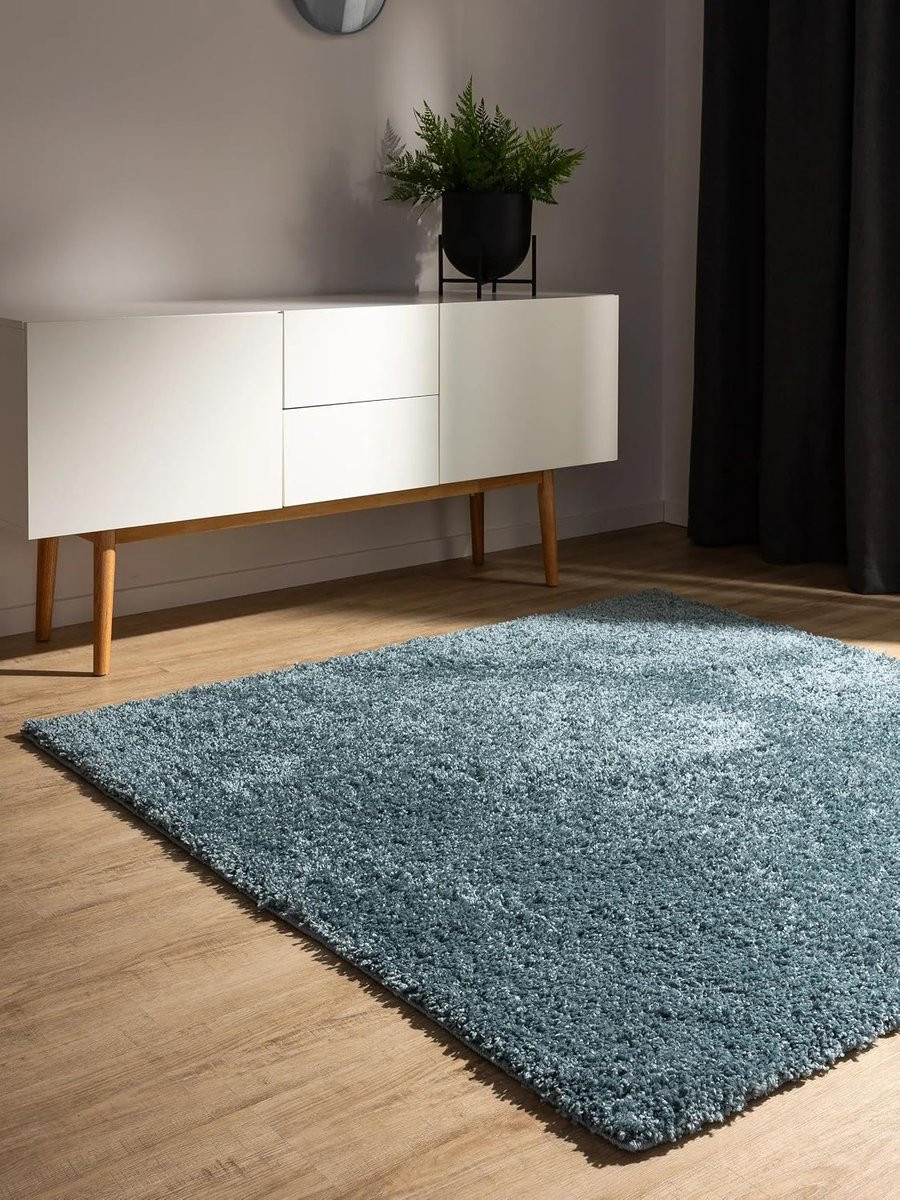 Benuta Basic Hoogpolig Vloerkleed Soho - Blauw - 200 x 200 cm