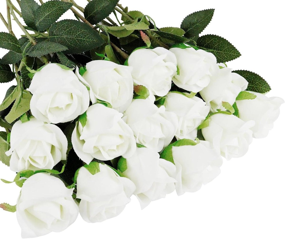 15 stuks Kunstbloemen Rozen - Wit - Zijden Bloemen voor Decoratie
