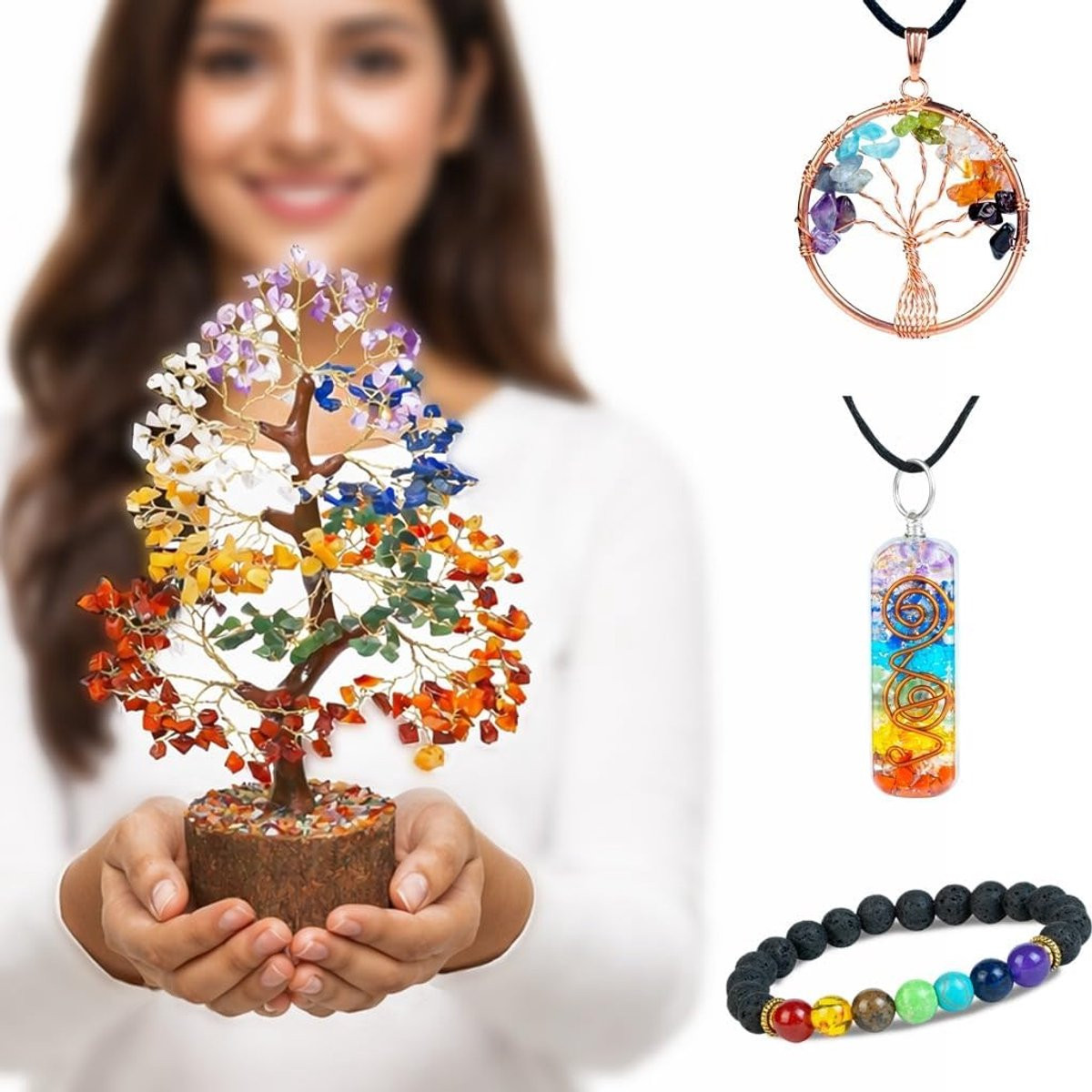 Chakra Levensboom Kristalboom voor Positieve Energie - Feng Shui Decoratie met 7 Chakra Stenen