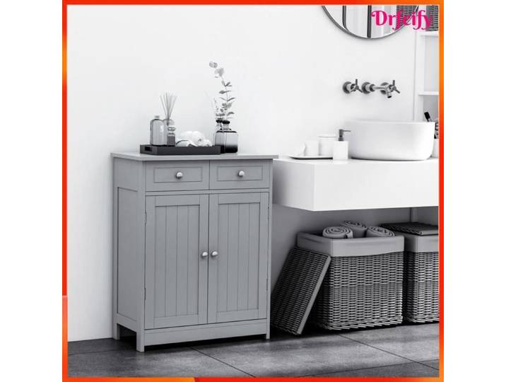 Meuble de salle de bain sur pied - AKOZON - 8052 - 2 portes 2 tiroirs - étagères réglables - 60x30x75 cm