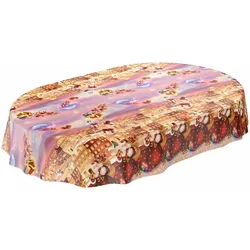 Weihnachtstischdecke Wachstuch Tischdecke abwaschbar Weihnachten Geschenke - Oval 240 x 140 cm, Schnittkante