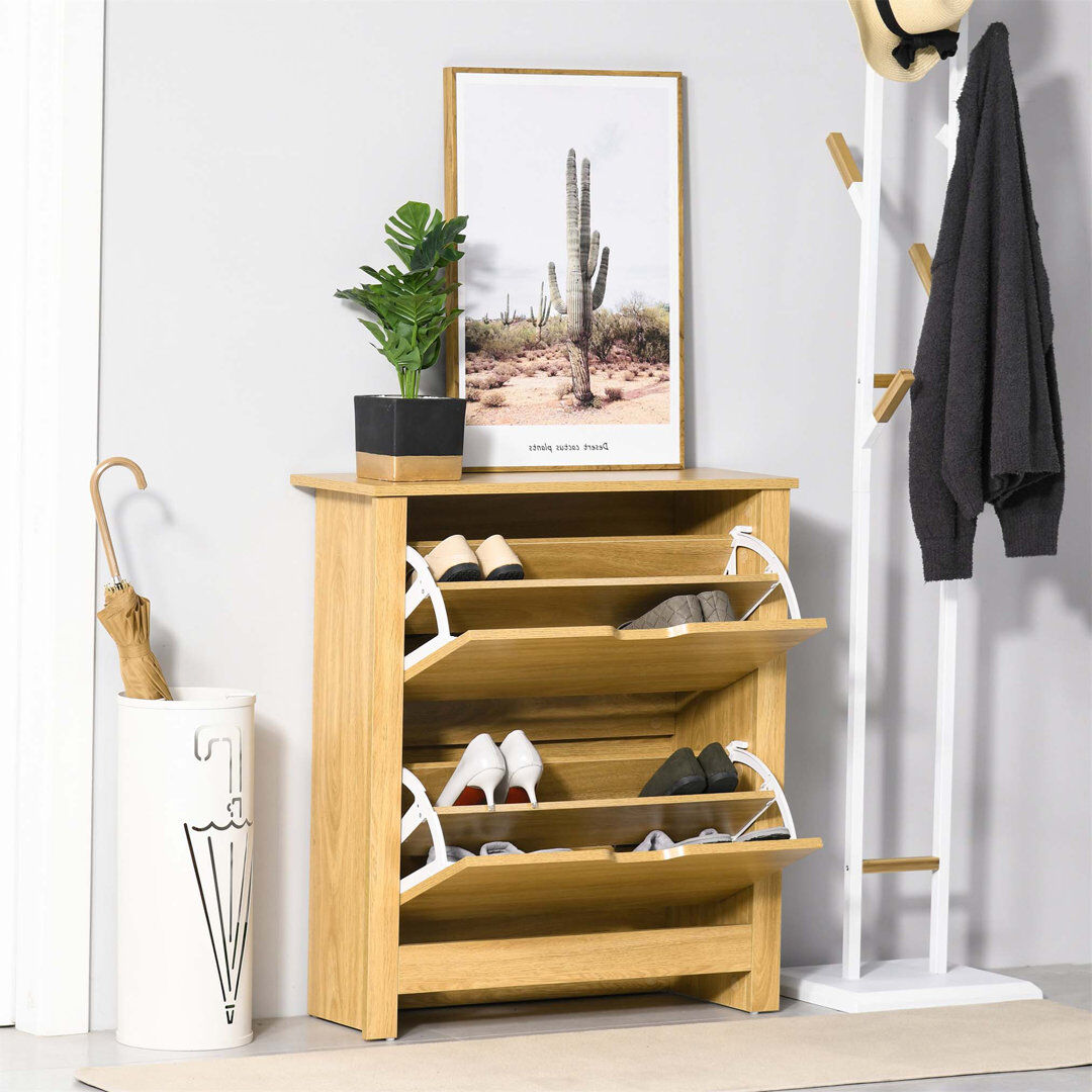 17 Stories 12 Pair Flip Down Shoe Storage Natural Wood 12