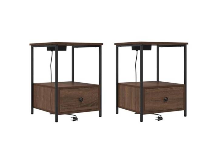 LMTYOENFG Nachttisch 2er Set Beistelltisch 2 Schubladen Eichen-Optik Vielseitiges 2er-Set fürs Schlafzimmer: Robuste Stahlbeine und pflegeleichter Holzwerkstoff für geordnete Ablageflächen.