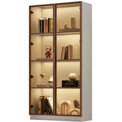 Glasvitrinenschrank 80x40x160 cm mit LED-Beleuchtung, verstellbaren Regalen, Doppelöffnung, modernes Design, braunes Glas,weiß für Wohnzimmer und Büro