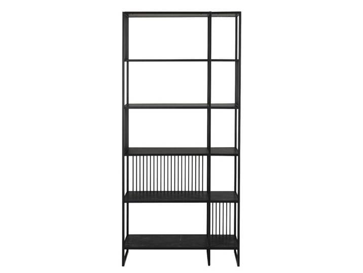 Liadomo Abril Regal mit 5 Fächern – Böden in Marmoroptik Highboard, Kommode, Standregal, Stahlgestell lackiert, pflegeleicht, dekorative Streben, offenes Design, vielseitig und funktional, schwarz Modern