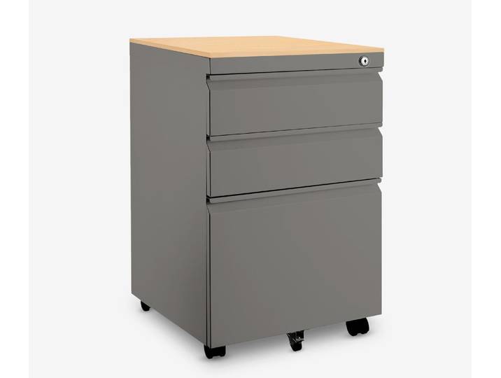 Metall Rollcontainer Grau Buche