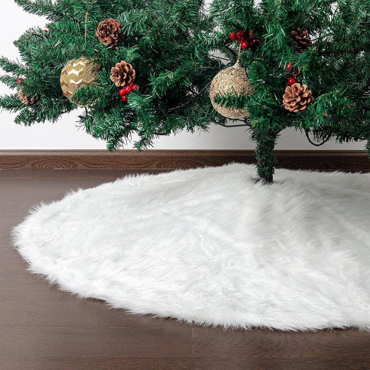 Witte pluchen kerstboomrok met sneeuwvlokken decoratie, diameter: 122 cm