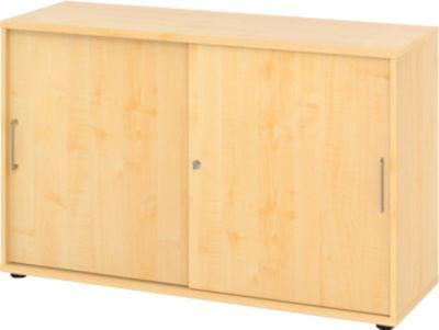 Schiebetürschrank Breno, abschließbar, Spanplatte, melaminharzbeschichtet, B 1200 x T 400 x H 748 mm, 2 Ordnerhöhen, Ahorn/Ahorn