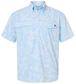 HUK H1500220 Men's Tidepoint Printed Short Sleeve Shirt in Coastal Drift size Large   Polyester