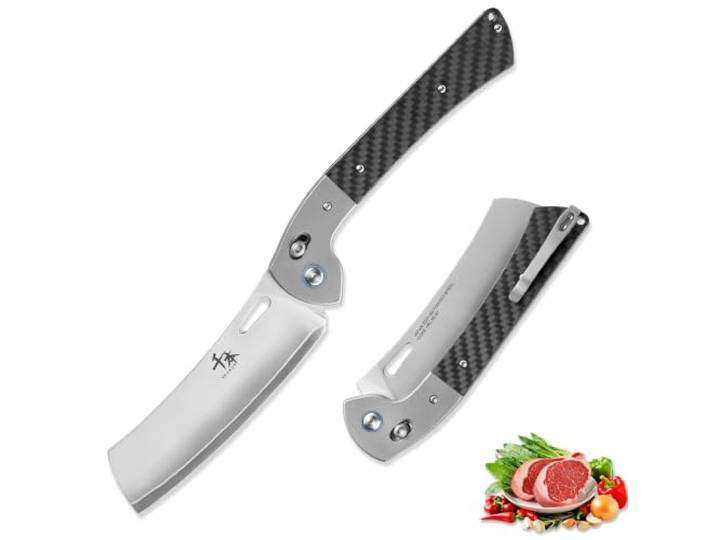 SENBON Klappkochmesser, ZDP‑189Pulverstahl,Carbon‑Faser+rohes Titan Klappbares Outdoor‑Kochmesser, Obstmesser, hohe Härte, langanhaltende Schärfe, tragbares Camping‑Küchenmesser, Outdoor‑Messer
