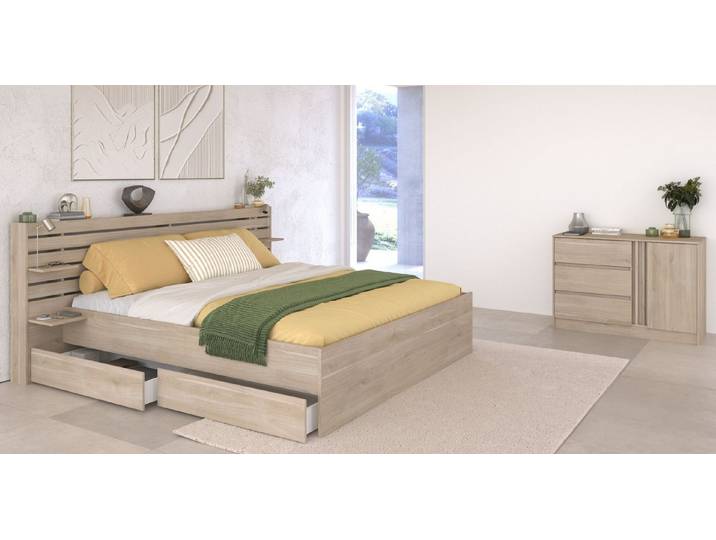 Parisot Schlafzimmer-Set Parisot Escale, (3-tlg), Einsatz der Kommode drehbar - Eiche oder Weiss, viel Stauraum